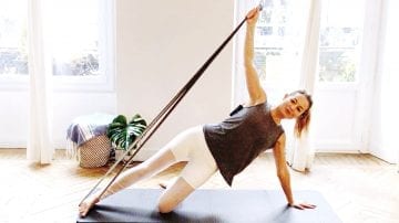 resistance band total body PILATES Mat workout by Gone Adventuring